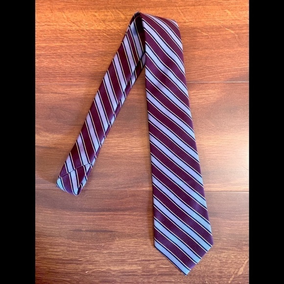 🍁SALE🍁NORDSTROM Purple/Silver Striped 100% Silk Necktie - Picture 2 of 9